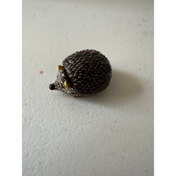 Bejeweled Hedgehog Hand Painted Enamel Collector's Magnetic Hinged Trinket Box - Picture 3 of 5